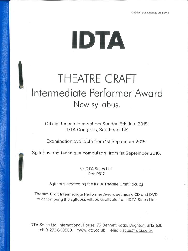 THEATRE CRAFT INTERMEDIATE PERFORMER AWARD