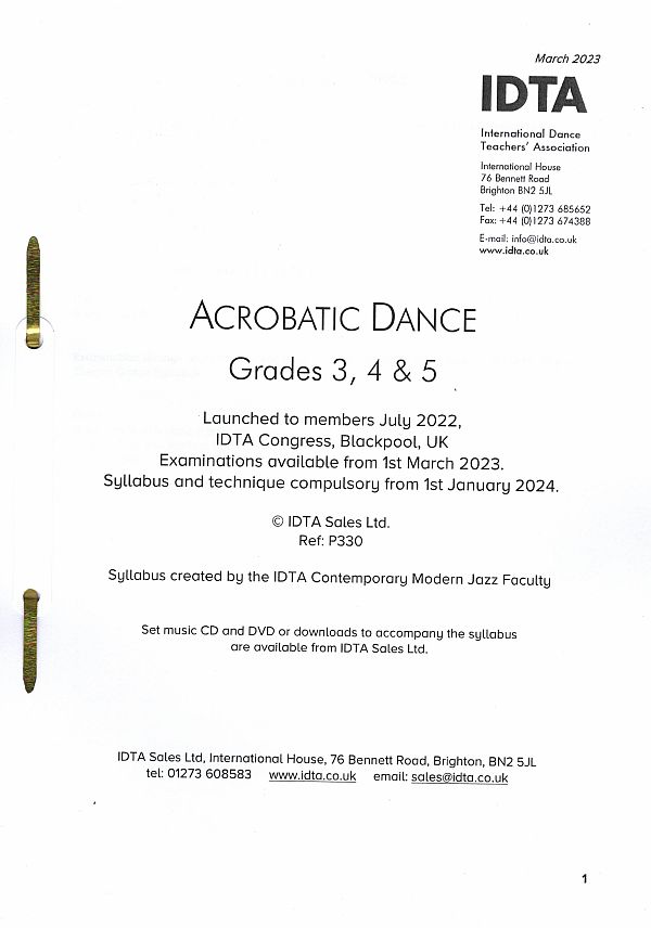 ACROBATIC DANCE GRADE 3, GRADE 4 & GRADE 5 SYLLABUS NOTES